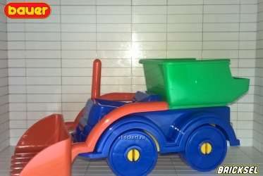Бульдозер синий с ярко-оранжевым ковшом и зеленым кузовом